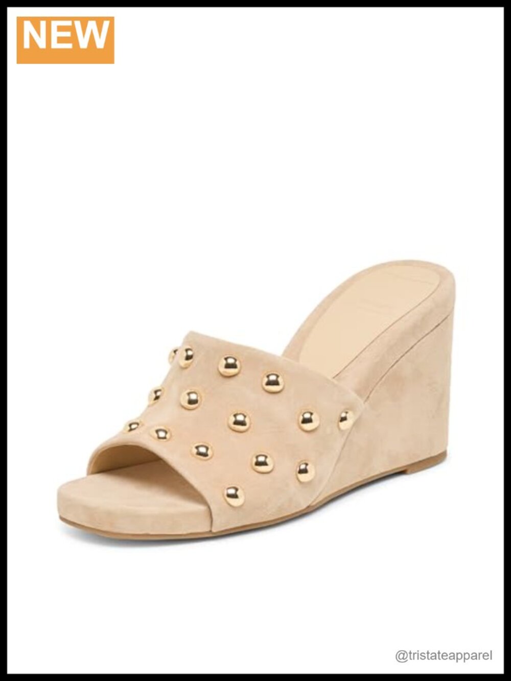 Suede Studded Wedge Heeled Sandals Slip On Open Toe